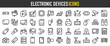 © nidhi07 - Electronic Devices icon set with Movie Projector, Power Bank, Graphic Tablet, Microchip, Telephone, Electric Iron, Fax Machine, Modem, Cctv Camera, Computer Diskette vector illustration.
