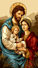 Wall Mural -  representation of the Holy Family . AI generative.