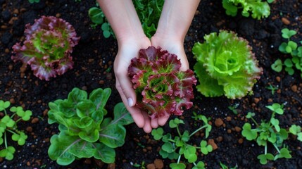 Wall Mural - The hands holding lettuce