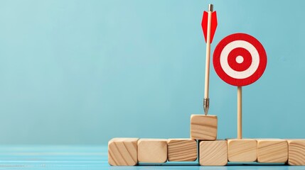 Poster - Red Arrow Hitting Target on Wooden Blocks.