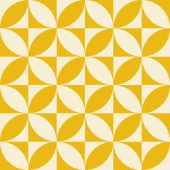 Leinwandbilder - Retro vintage seamless pattern in style 60s, 70s. Monochrome geometric background. Mid century art print. Yellow and beige colors. Vector illustration
