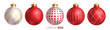 © AmazeinDesign - Christmas balls red vector set design. Christmas red and silver ball ornament with elegant shiny and glitter pattern for xmas round shape elements collection. Vector illustration 3d realistic bauble