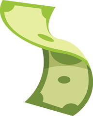 Poster - Cartoon illustration of a green banknote waving and flowing in the air, representing finance and investment concepts