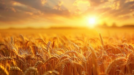 Wall Mural - Rural Wheat Field at Sunset Potential Harvest