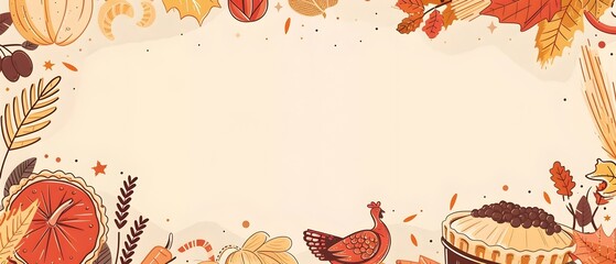 Poster - Minimalist Thanksgiving Day Doodle Print Border Design with Blank Space for Mockup