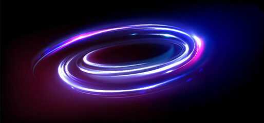 Poster - energy orb with blue and pink neon glow effect. realistic 3d vector illustration of swirl flare circ