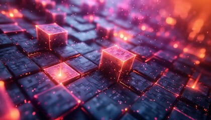 Glowing Cubes in a Futuristic Sci-Fi Landscape
