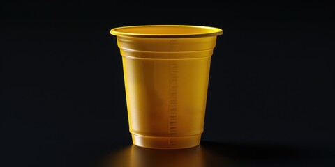 Poster - A single yellow plastic cup sits on a table, perfect for holding beverages or as a decorative piece