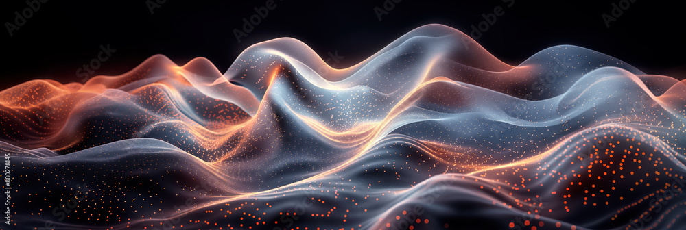 Abstract digital art featuring wave-like patterns in shades of orange ...