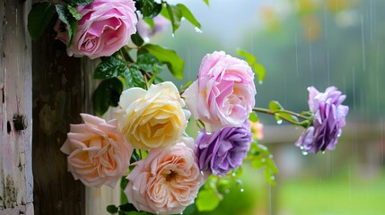 Wall Mural - Roses in the rain wallpapers.