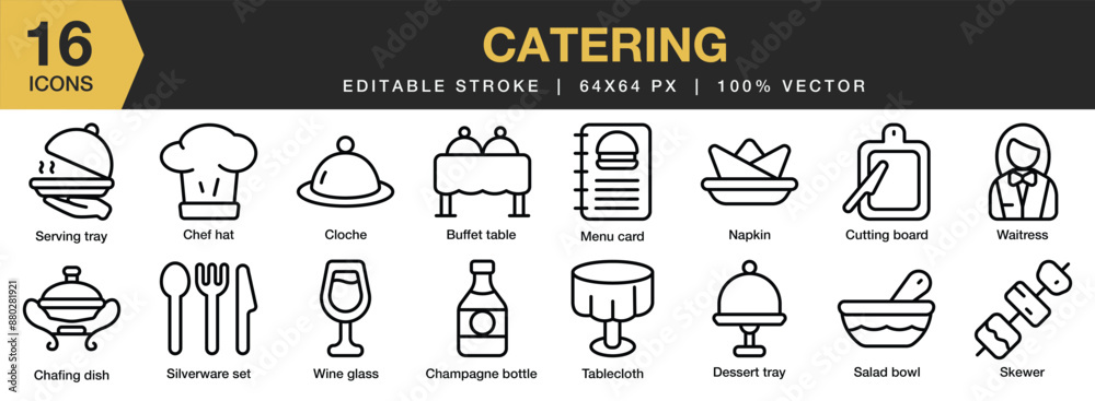 food catering icon design - masterbundles Images High... Set of 16 Catering icon set. Editable Stroke Icon Collection. Includes ...