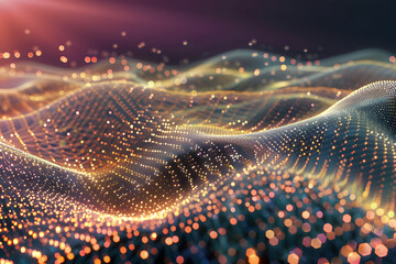 Poster - network technology background technology and communication connected dots on 3d wave landscape telec
