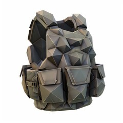 3D Render, Low Poly style of a bulletproof vest, on isolated white background, Generative AI