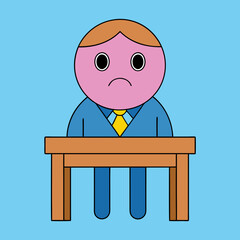 Poster - unhappy office worker at the table silhouette  vector illustration, cartoon, clipart and line art design