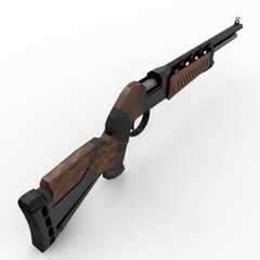 3D Render, Low Poly style of a shotgun, on isolated white background, Generative AI