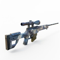 3D Render, Low Poly style of a sniper rifle, on isolated white background, Generative AI