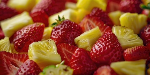 Wall Mural - Close-up shot of sliced strawberries and pineapples, great for food or lifestyle photography