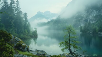 Wall Mural - Misty Mountain Lake