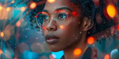 Sticker - AI cybersecurity: Black female IT specialist analyzing threats.