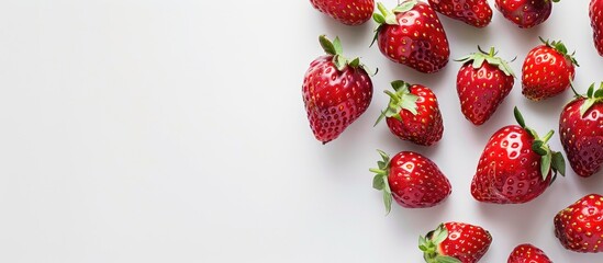 Poster - Fresh strawberries with bite marks, set on a white background, offer ample copy space image.