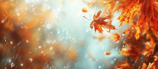 Leinwandbilder - A fall-themed background for weather forecasts featuring selective focus and room for text with a copy space image.