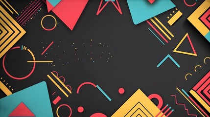 Canvas Print - Vivid Geometric Abstract Layout with Colorful Shapes on Minimalist Black Background for Digital Design