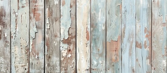 Poster - Vintage vertical wooden boards with peeling paint, creating a rustic backdrop for a copy space image.
