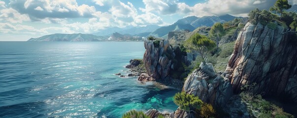 Poster - Majestic Cliffside Overlooking the Sea, 4K hyperrealistic photo