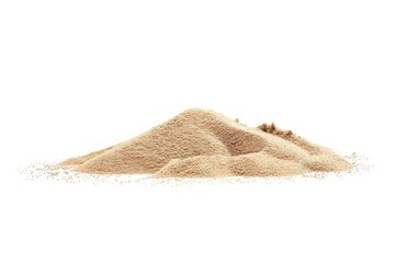 Poster - A simple image featuring a small pile of sand on a clean white surface, ideal for use in designs where a minimalist or beach-inspired theme is desired
