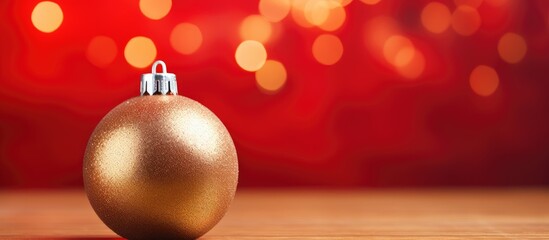Aufkleber - Close-up view of a red Christmas ornament against a golden backdrop with copy space image available.