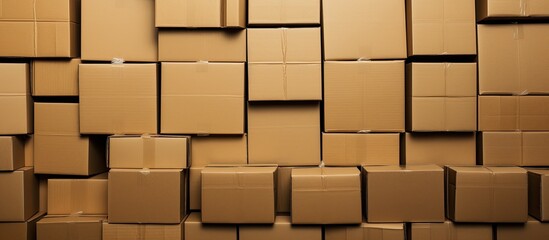 Poster - Numerous brown cardboard boxes with ample copy space image available.