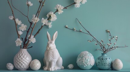 Canvas Print - Easter decorations by green wall