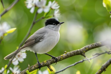 Poster - A small bird is sitting on a branch of a tree, looking around