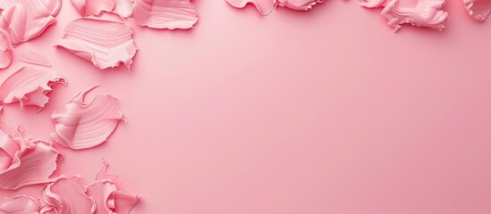 Poster - top view of vegan wax frame border on a pink background with copy space image for design or text, cr
