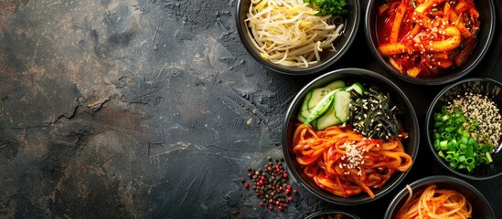 Poster - Korean fermented vegetable dish with various seasonings and a spicy kick, often served as a side dish; copy space image.