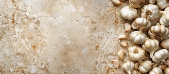 Canvas Print - Stone floor provides copy space image for garlic concept web-logo.