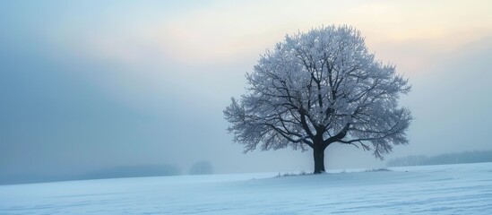 Leinwandbilder - Winter landscape featuring a stunning tree captured during a snowy late evening with a serene ambiance and ample copy space image available.