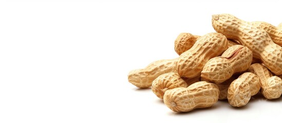 Poster - Isolated peanuts on a white background, ideal for a close-up snack nuts image with room for text, perfect for a copy space image.