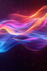 Poster - Modern shiny blue purple moving shiny neon lines on dark background. Glowing wave on a dark background. Neon wave. Futuristic background. Texture of silk fabric in the form of a wave. Copy space