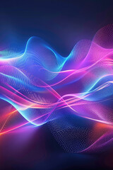 Poster - Modern shiny blue purple moving shiny neon lines on dark background. Glowing wave on a dark background. Neon wave. Futuristic background. Texture of silk fabric in the form of a wave. Copy space