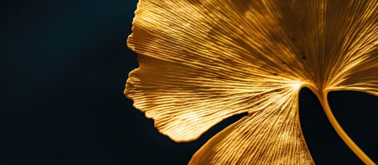 Aufkleber - Close-up of an elegant golden ginkgo leaf on a dark background, suitable for a design project that includes copy space image.
