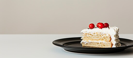 Sticker - Half-eaten birthday cake on a black plate against a white backdrop with a blank area for text or images.