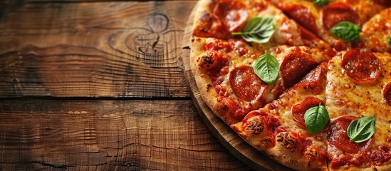 Poster - Freshly baked traditional Italian pizza with copy space image.