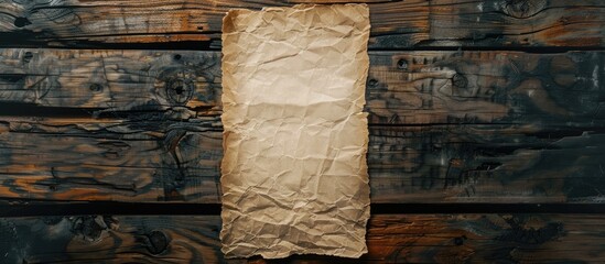 Poster - Top view of a paper sheet on an aged wooden surface, offering ample copy space image.