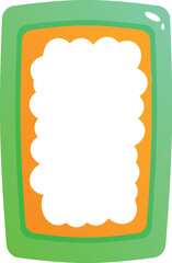 Poster - Green rounded rectangle banner with orange frame and clouds showing copy space
