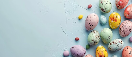 Aufkleber - An overhead view of Easter eggs arranged beautifully with space for text, creating a stylish copy space image.