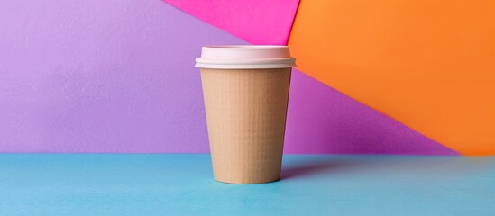 Sticker - Paper cup on a colorful background with copy space image.