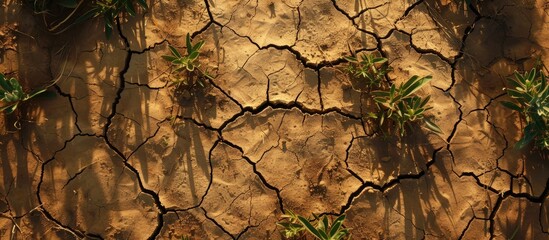 Poster - Cracked dry soil in the arid season, eagerly anticipating rainfall, with a copy space image.