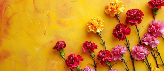 Poster - Colorful carnation flowers displayed on a vibrant background with copy space image.