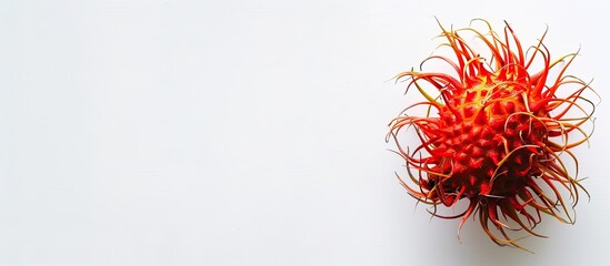 Poster - A ripe rambutan fruit showcased on a pristine white backdrop with copy space for image exposure.